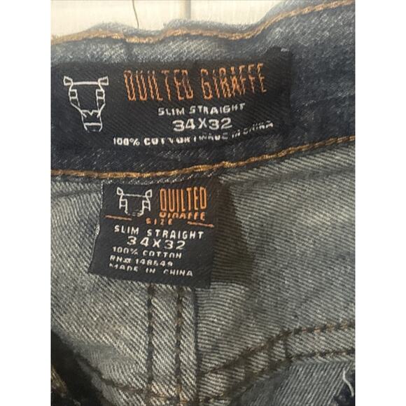 Vintage Quilted Giraffe Men’s Jeans Size 34 x 32 Slim Straight Distressed - Picture 3 of 3